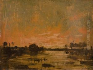 Uferlandschaft Im Abendrot