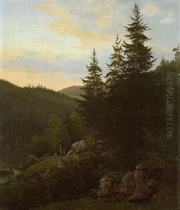 Bewaldete Gebirgslandschaft by Karl Christian Sparmann