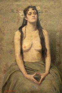 Sitzender Halbakt Mit Margariten Im Haar Als Allegorie Der Fruchtbarkeit by Willy Spatz