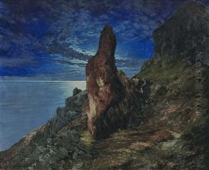 Rocky Coast In The Moonlight by Paul von Spaun