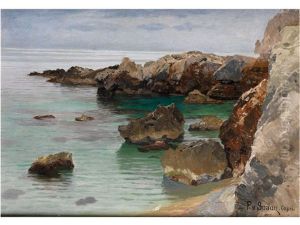 Blick Auf Die Felsenkuste Von Capri by Paul von Spaun