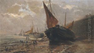 Fischerboote Bei Ebbe An Der Mole