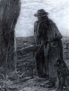 Schafer Mit Seiner Herde Am Berghang by August Specht