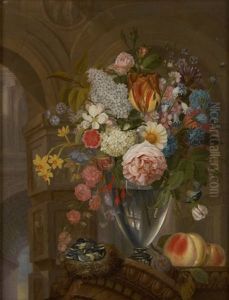 Vase Fleuri Et Nid D'oiseaux Vase Fleuri Et Nid D'oiseaux