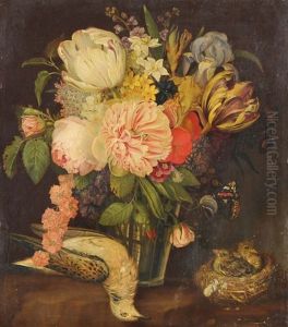 Blumenstilleben Mit Vogelnest by Michel Joseph Speeckaert