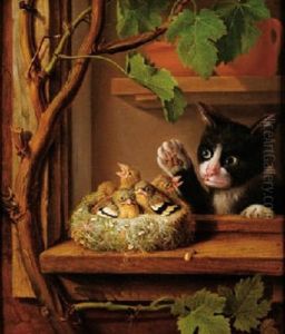 Chat Devant Un Nid D'oiseau by Michel Joseph Speeckaert
