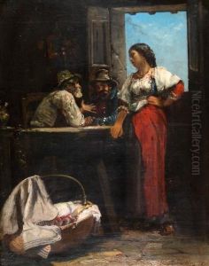 Woman And Two Men At The Tavern