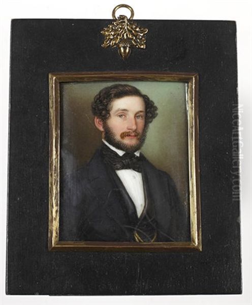 A Gentleman, Wearing Black Coat And Waistcoat, White Chemise, Black Stock And Tie, Gold Watch Chain - view 1