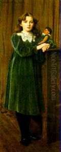Portrait Of Miss Betty Neville, Standing With A Doll by Ernest Spence