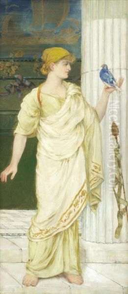 Classical Maiden Holding A Bird - view 1