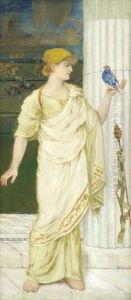 Classical Maiden Holding A Bird by Thomas Ralph Spence