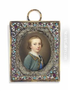 A Boy, In Green Coat And Blue Waistcoat, Both Trimmed With Gold Braid, Wearing A White Shirt With Wide Lace Collar, Tied With A Black Ribbon, Short Brown Hair by Gervase Spencer