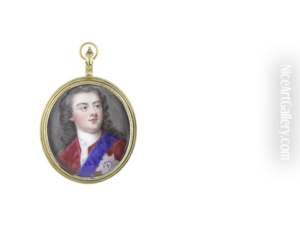 A Nobleman, Wearing Crimson Coat, White Chemise, Stock And Lace Cravat, Blue Sash And Breast Star Of The Order Of The Garter, His Long, Curled And Powdered Wig Falling Behind His Shoulders - view 1