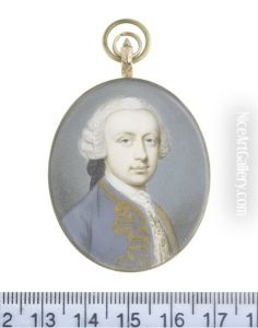 A Gentleman, Wearing Blue Coat With Gold Frogging, White Figured Waistcoat, Chemise, Stock And Lace Cravat, His Powdered Wig Worn En Queue And Tied With Black Ribbon