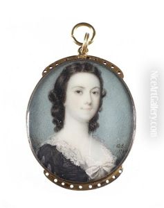 A Lady, Wearing Black Dress, Her White Lace Collar Fastened With A Ribbon Bow, Her Dark Hair Worn In Loose Curls