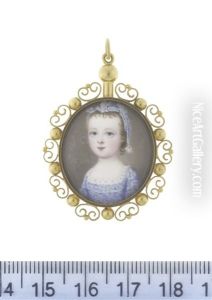 A Young Girl, Wearing Blue Dress With White Lace Trim And Matching Cap by Gervase Spencer
