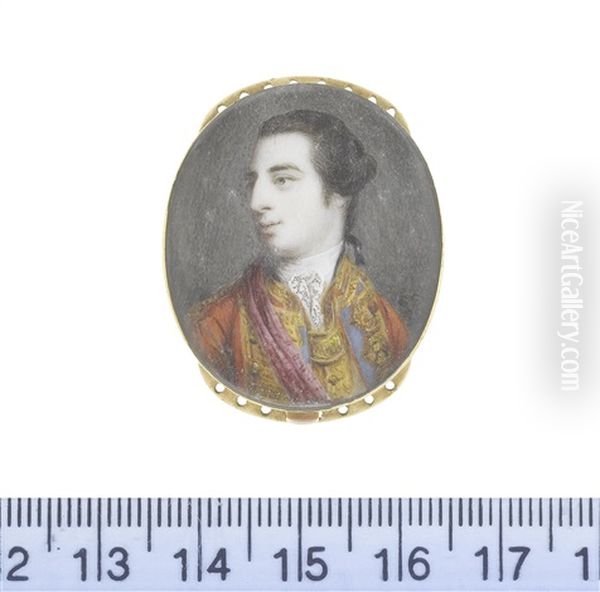 An Officer, Semi-profile To The Left, Wearing Scarlet Coat With Blue Facings, Gold Lace And Passant, Crimson Sash, Gold Waistcoat And Brass Gorget... - view 1