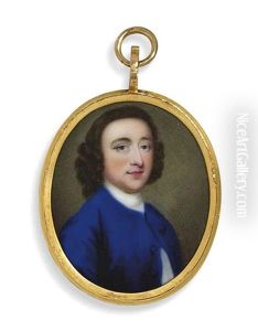 A Young Gentleman, In Blue Velvet Coat, White Stock, Curling Brown Wig
