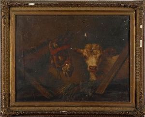 A Donkey And A Calf In A Barn by A.M. Brandreth