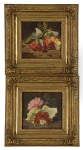 Strawberries, A Lettuce, Leaf And A Rose And Cherries And Cherry Branch (pair) by Lilly Martin Spencer