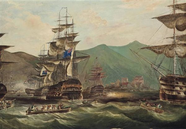 The British And Dutch Fleets Getting Underway From Their Anchorage - view 1