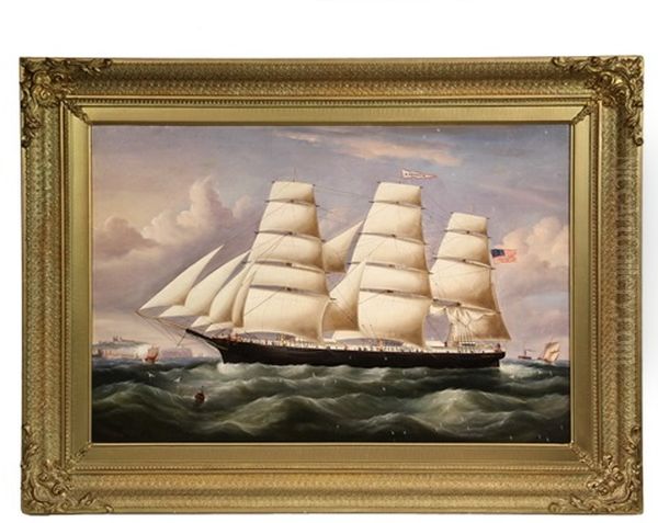 Ship's Portrait Of Three-mast Ship N. Boynton Approaching Dover - view 1