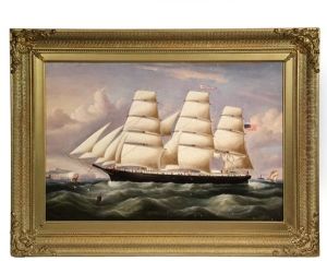 Ship's Portrait Of Three-mast Ship N. Boynton Approaching Dover by Richard B. Spencer