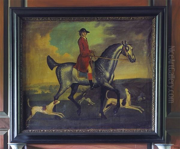 Horse And Rider With Three Hunting Dogs - view 1