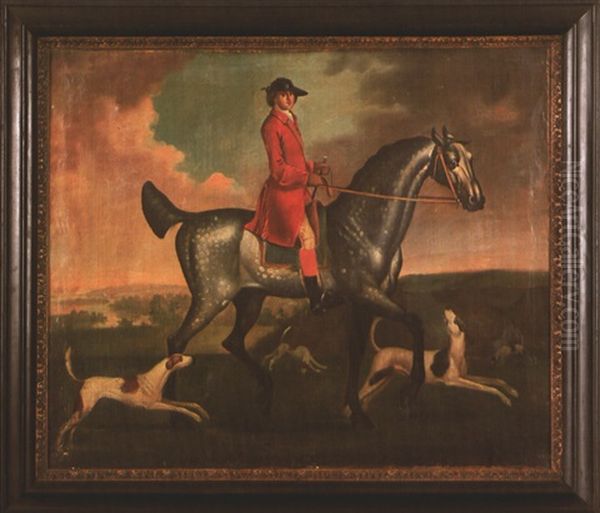Horse And Rider Surrounded By Hunting Dogs - view 1