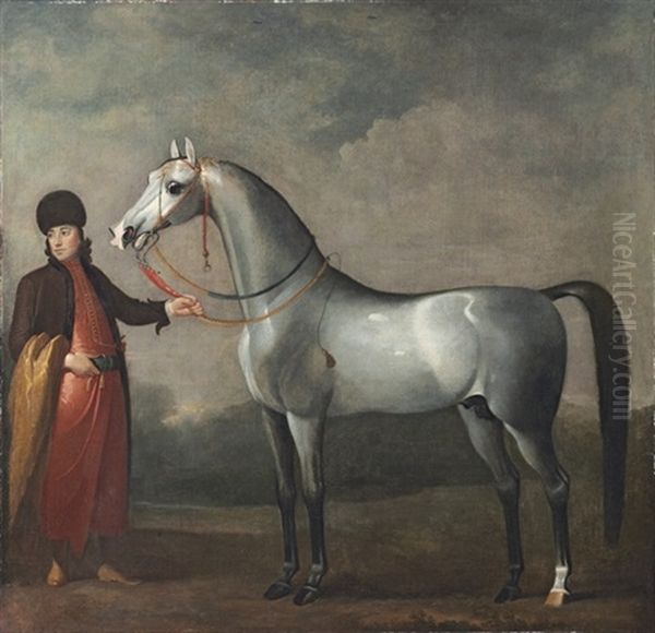 An Arab Stallion Held By A Groom - view 1