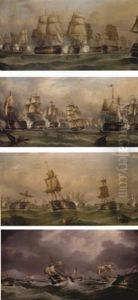 The Battle Of Trafalgar - The Start Of The Action With "victory" Breaking The Enemy Line (+ 3 Others; Set Of 4) by William Barnett Spencer