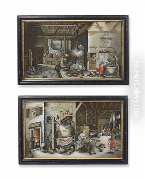 Figures Within An Interior Scene (pair) - view 1