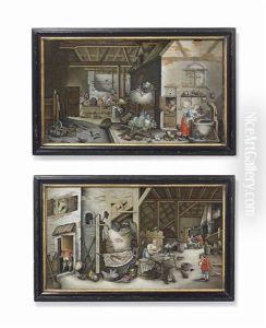 Figures Within An Interior Scene (pair)