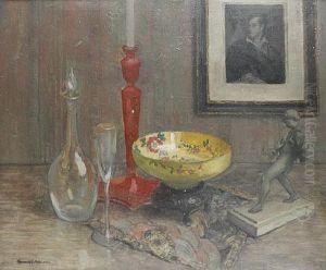 Still Life With Bowl And Red Candlestick by Franck Spenlove-Spenlove