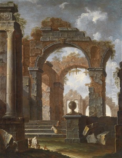 Ein Ruinencapriccio Mit Ruhenden Bauern Und Einem Monch - view 1