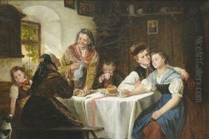Bauernfamilie Am Kaffeetisch Bauernfamilie Am Kaffeetisch