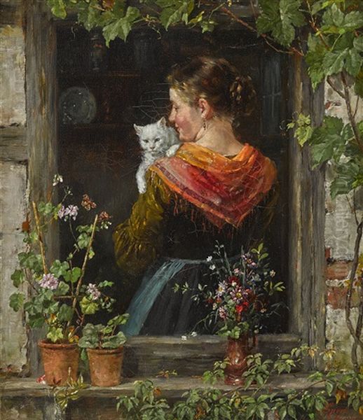 Junge Frau Mit Katze - view 1