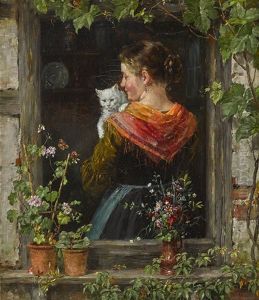 Junge Frau Mit Katze