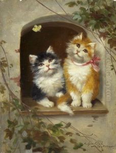 Zwei Katzen Auf Einem Fenstersims by Josef Sperlich