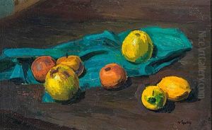 Fruchtestilleben Mit Blauem Tuch by Walter Sperling