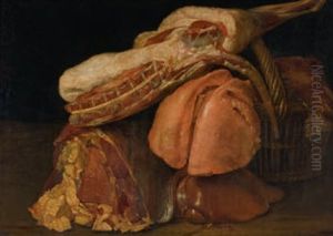 Stillleben Mit Fleisch Und Henkelkorb