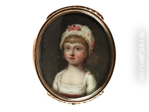 A Portrait Miniature Of The Hon. Juliana Dawson, Wearing White Dress With Pink Sash To Her Waist, Her White Bonnet Finished With Matching Pink Ribbon - view 1