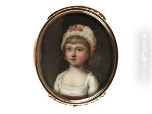 A Portrait Miniature Of The Hon. Juliana Dawson, Wearing White Dress With Pink Sash To Her Waist, Her White Bonnet Finished With Matching Pink Ribbon