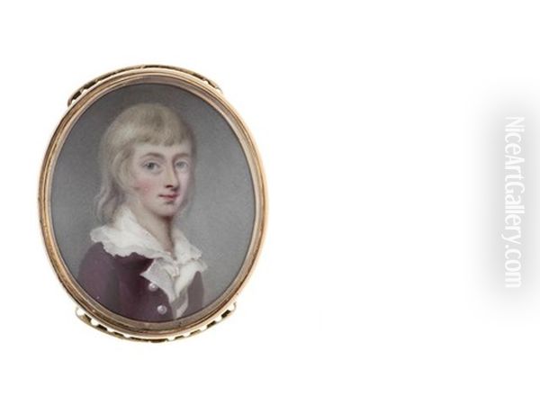 The Hon. Thomas Dawson (c.1771-1787), Wearing Plum Jacket With Pearl Buttons, White Waistcoat And Chemise With Frilled Edge To His Collar, His Blond Hair Worn To His Shoulders - view 1