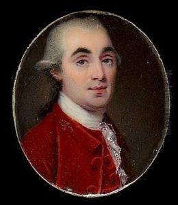 A Gentleman, Wearing Red Coat, Waistcoat And White Lace Cravat, His Powdered Hair Worn En Queue by Henry Spicer