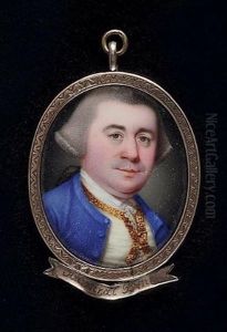 A Gentleman (admiral Byng?) Wearing Blue Coat, Cream Waistcoat With Gold Edging, Frilled White Shirt And Powdered Hair Worn En Queue