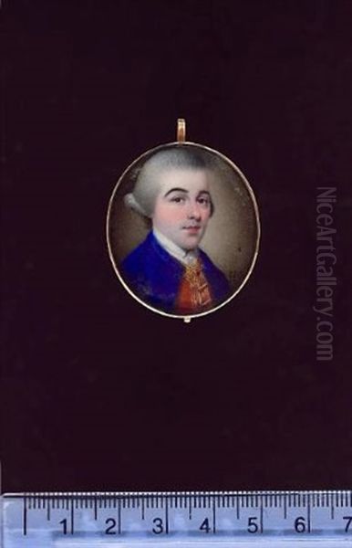 A Gentleman Wearing Blue Coat, Gold Edged Red Waistcoat, White Cravat And Powdered Wig - view 1