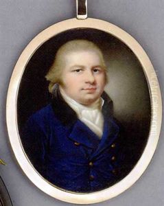A Gentleman In Blue Coat With Gold Buttons And Black Collar, White Waistcoat And Cravat, Powdered Hair by Henry Spicer
