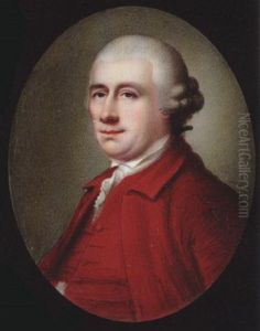 David Garrick, His Powdered Hair En Queue And In Side Buckles, Wearing Crimson Coat, Matching Waistcoat And Frilled White Cravat