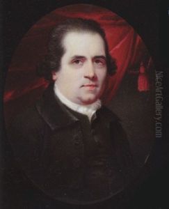 A Gentleman, With Short Dark Hair, Wearing Black Coat, Waistcoat And White Cravat, Crimson Curtain Behind